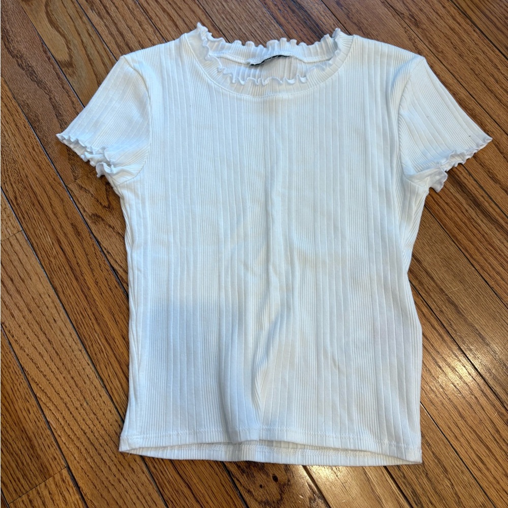 Nordstrom White Ribbed Short Sleeve T-Shirt